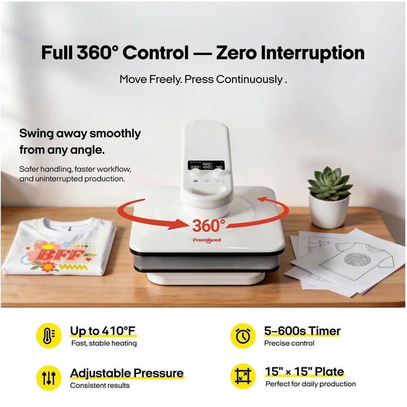 Procolored H15 15in x 15in Auto Open & Close Dual Station Heat Press - Swing Design7
