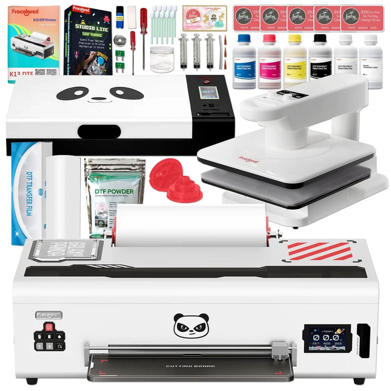 Procolored K13 DTF Printer with heat Press & Curing Oven - White Swing Design 1