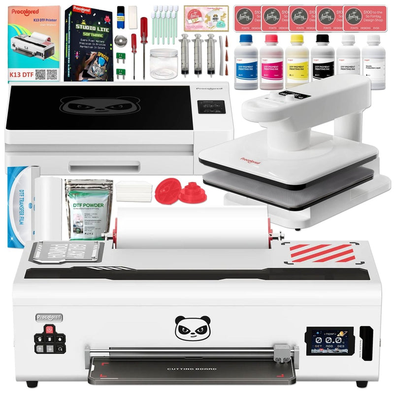 Procolored K13 DTF Printer with Smokeless Curing Oven & Heat Pres - White Swing Design 1