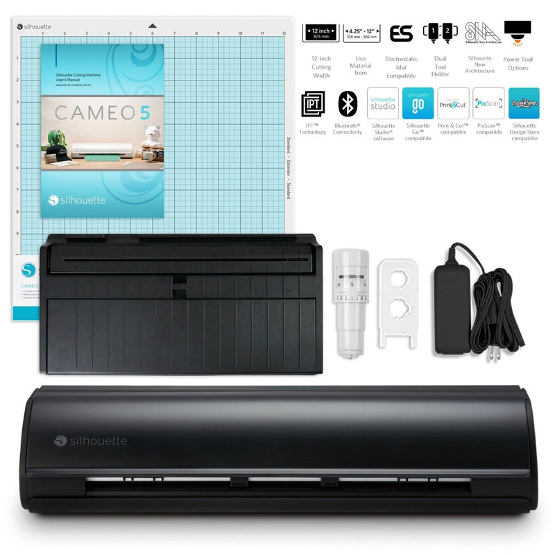 REFURBISHED Silhouette Matte Black Cameo 5 - 12" Vinyl Cutter w/ Roll Feeder - Swing Design24