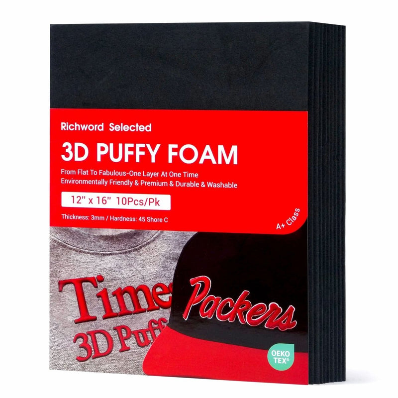 Richword 3D Puff Embroidery Foam Sheets for Raised Lettering Black - 12in x 16in - Swing Design1