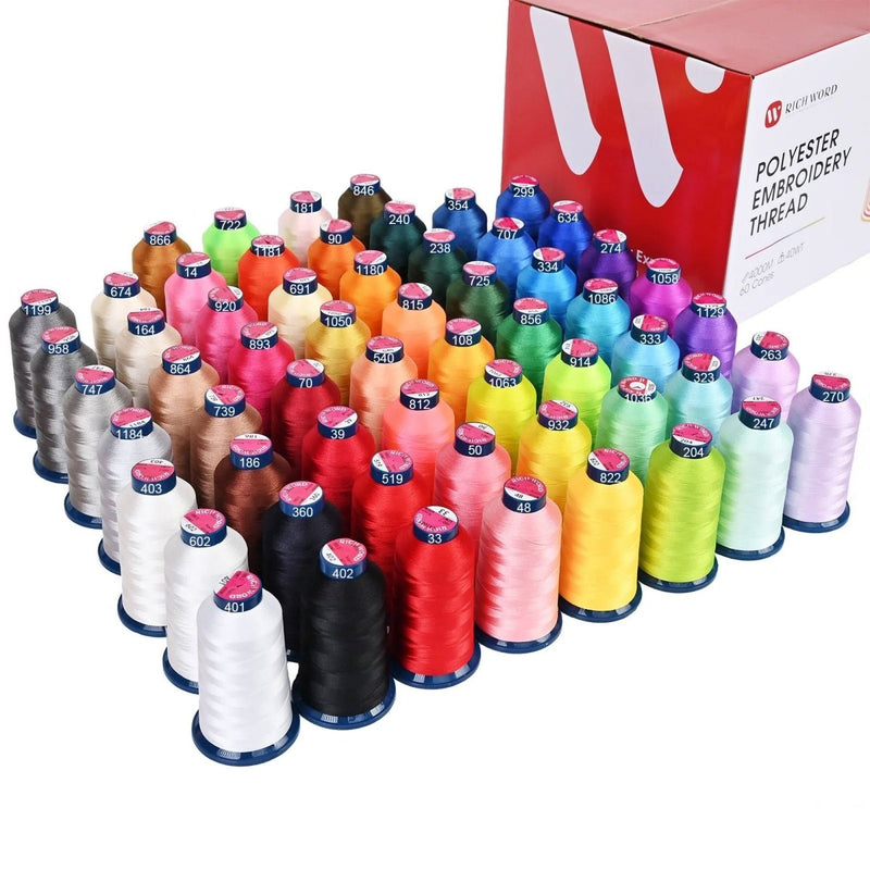 Richword 4000m 108D/2 40wt Polyester Embroidery Thread Spools - 60pc - Swing Design