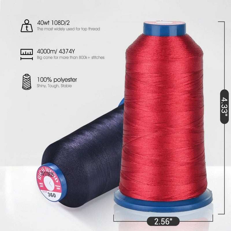 Richword 4000m 108D/2 40wt Polyester Embroidery Thread Spools - 40pc - Swing Design