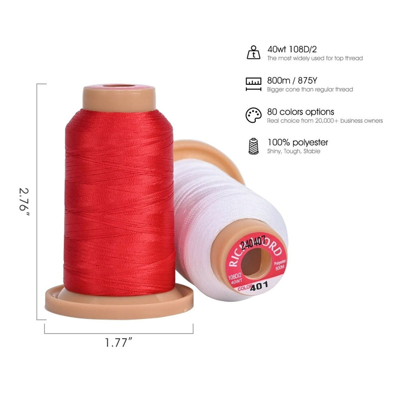 Richword 800m 108D/2 40wt Polyester Embroidery Thread Spools - 60pc - Swing Design4