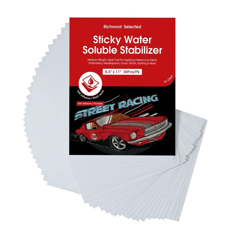 Richword Printable Sticky Wash Away Stabilizer 8.5in x 11in - 30 Sheets - Swing Design1