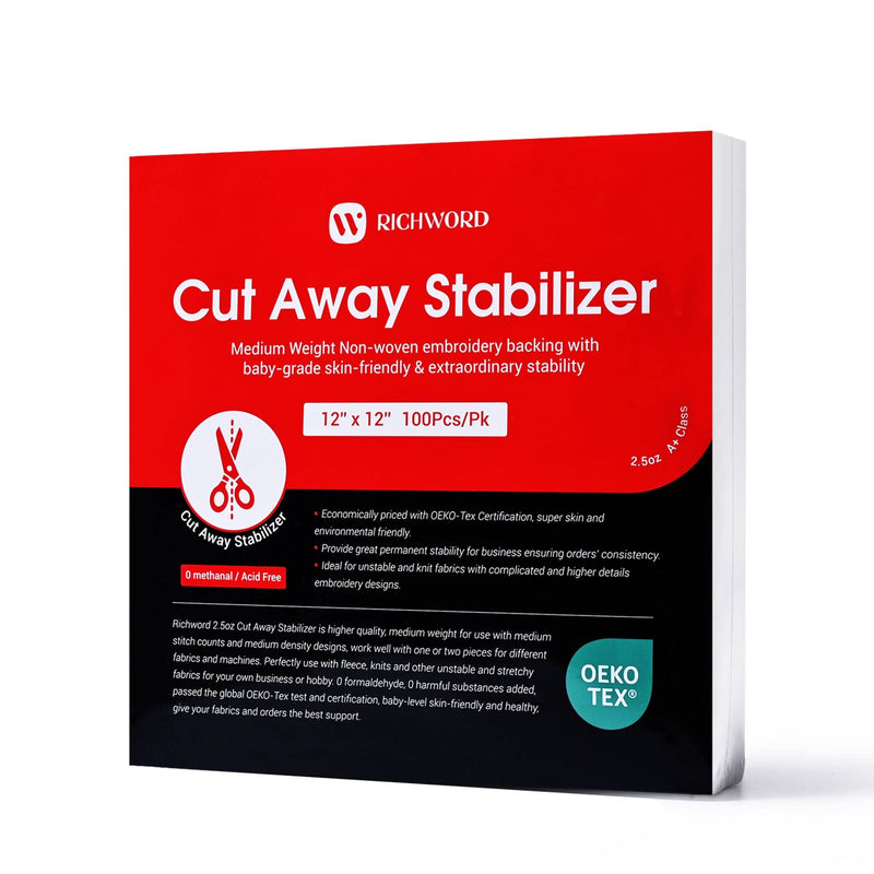 Richword Universal Cut Away Embroidery Stabilizer Backing 12in x 12in - 100 Sheets Sewing Accessories Poolin