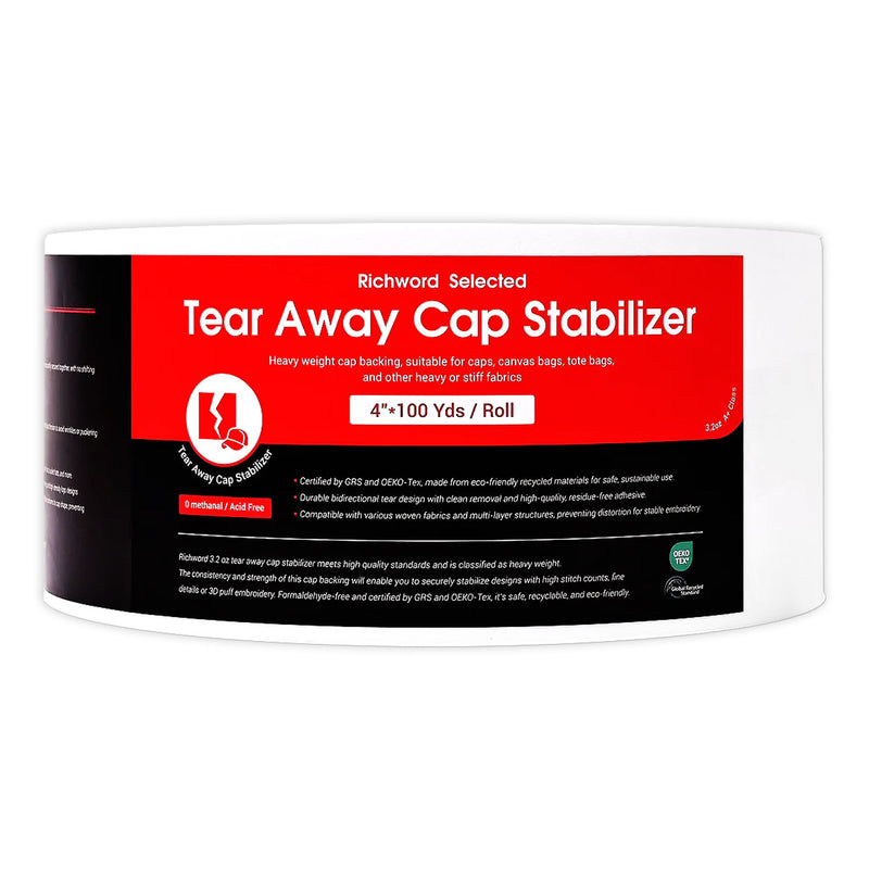 Richword Universal Tear Away Embroidery Cap Stabilizer Backing Roll - 4in x 100 Yards Sewing Accessories Poolin