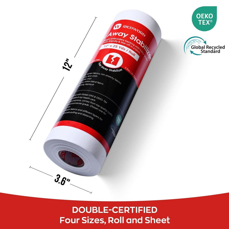 Richword Universal Tear Away Embroidery Stabilizer Backing - 12in x 25 Yards - Swing Design4