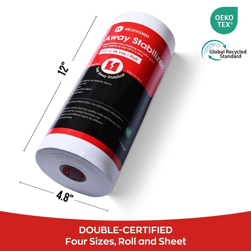 Richword Universal Tear Away Embroidery Stabilizer Backing - 12in x 50 Yards - Swing Design2