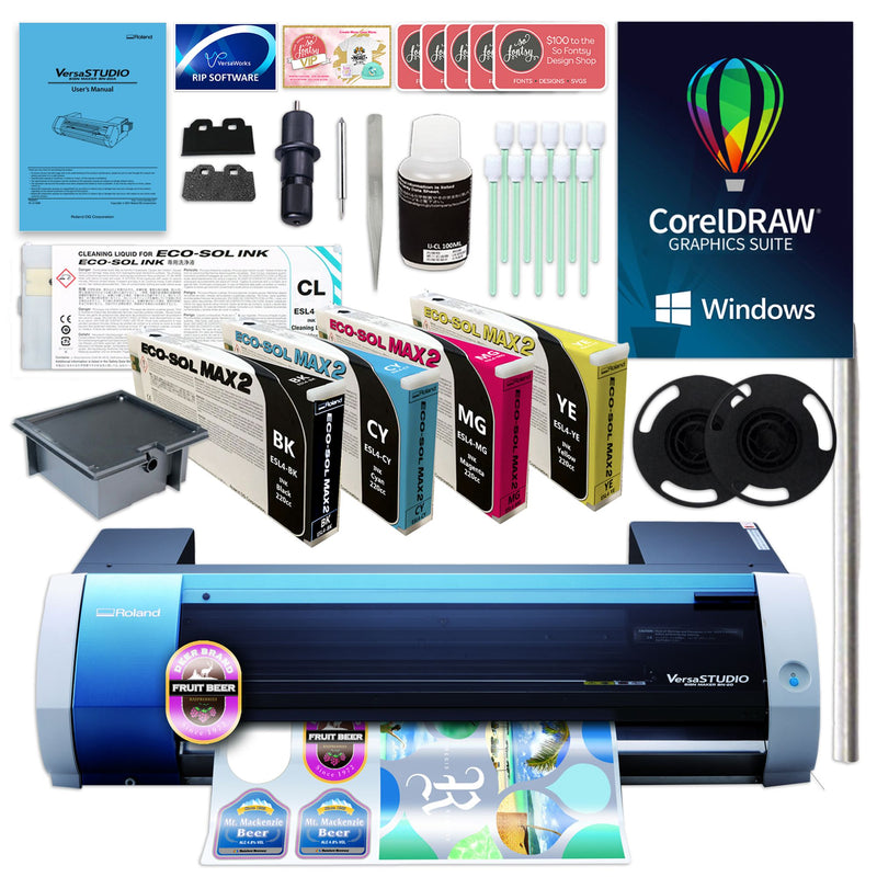 Roland BN-20A Desktop 20" Eco-Solvent Printer & Cutter w/ CMYK Inks & CorelDRAW Eco Printers Roland Roland BN20A w/ CorelDraw PC