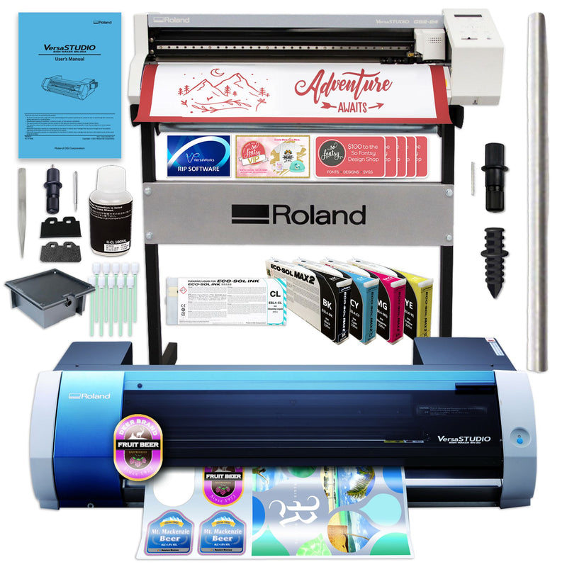 Roland BN-20A Desktop 20" Eco-Solvent Printer & Cutter w/ CMYK Inks & GS2-24 Eco Printers Roland