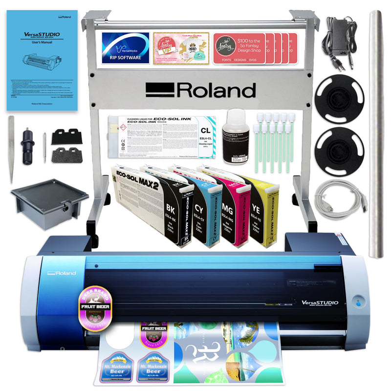 Roland BN-20A Desktop 20" Eco-Solvent Printer & Cutter w/ CMYK Inks & Stand Eco Printers Roland