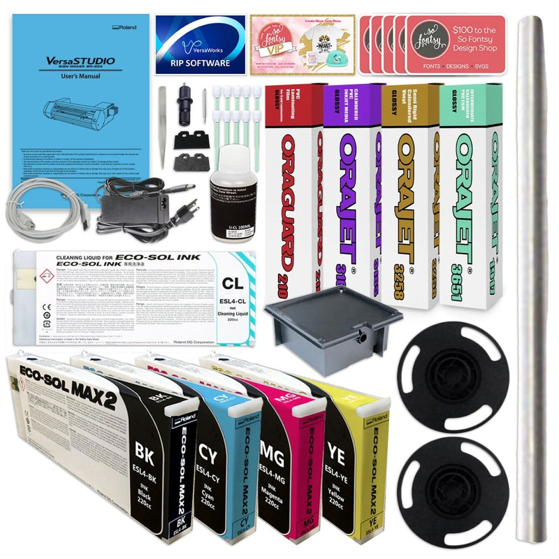 Roland BN-20A Desktop 20" Eco-Solvent Printer & Cutter w/ CMYK & Media Bundle - Swing Design3