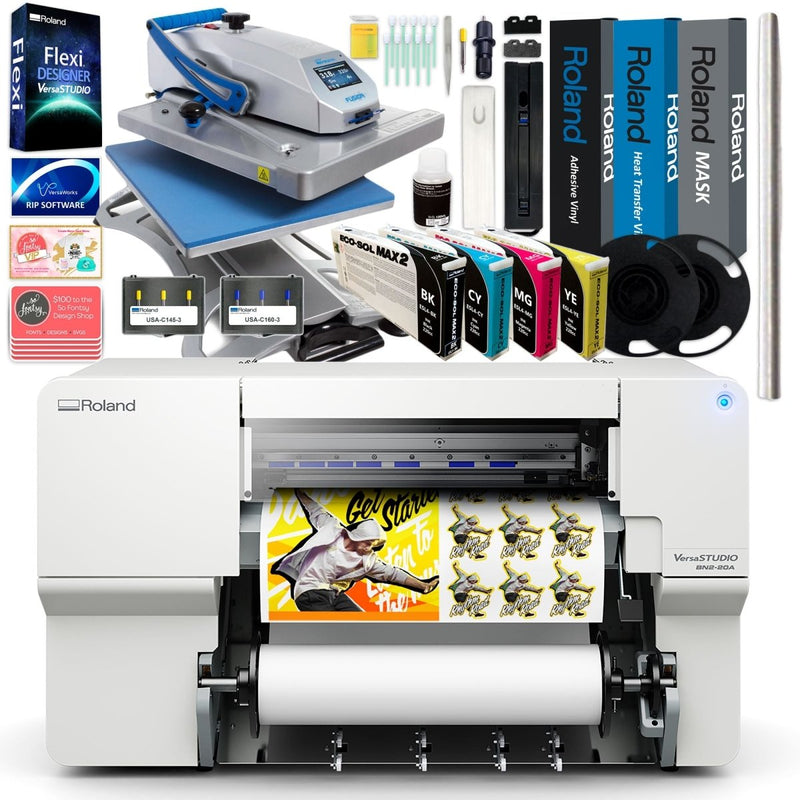Roland BN2-20A Eco-Solvent 20" Printer & Cutter w/ Heat Press Business Bundle - Swing Design