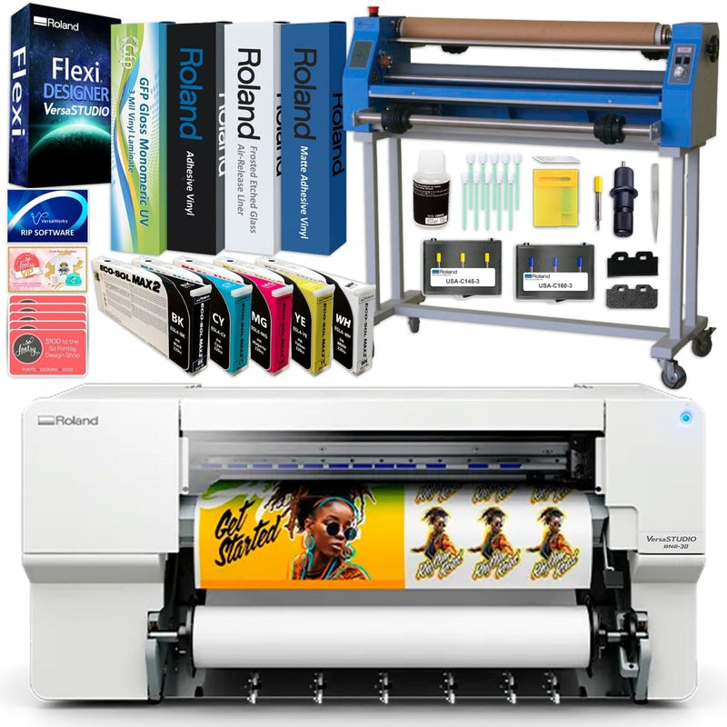 Roland BN2-30 Desktop 30" Eco-Solvent Printer & Cutter w/ Laminator BundleBN2-30 w/ CMYK + White Inks - Swing Design