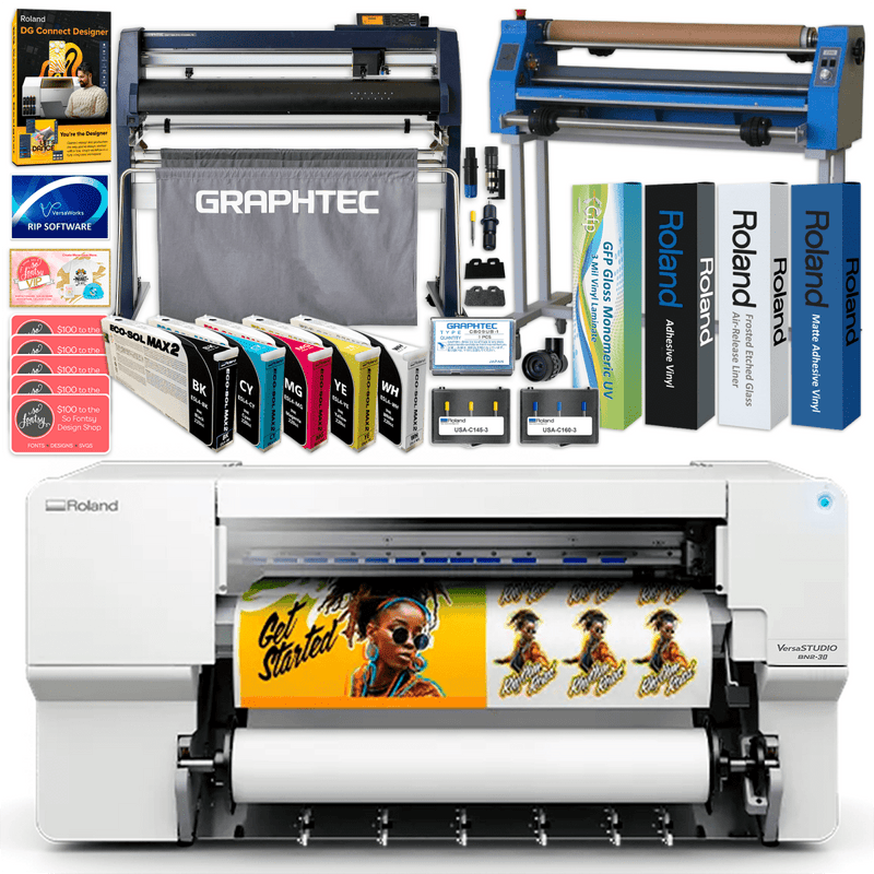 Roland BN2-30 Desktop 30" Eco-Solvent Printer & Cutter w/ Production BundleBN2-30 w/ CMYK + White Inks - Swing Design1