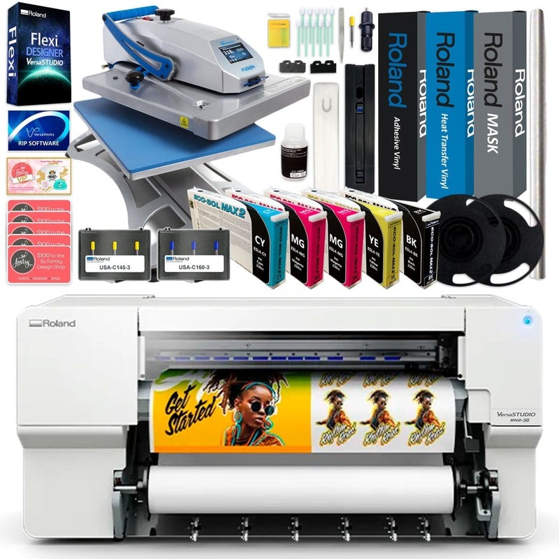Roland BN2-30 Eco-Solvent 30" Printer & Cutter Heat Press Business BundleBN2-30 w/ CMMYK Inks - Swing Design