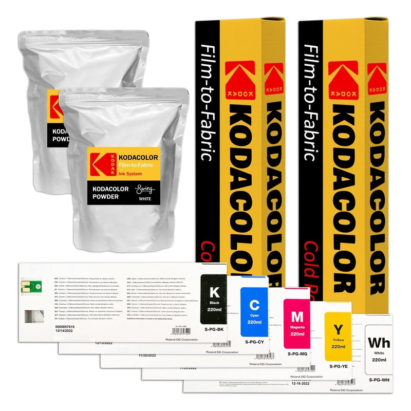 Roland BY-20 & BN-20D DTF CMYKW Inks, Media & Powder Bundle - Swing Design1