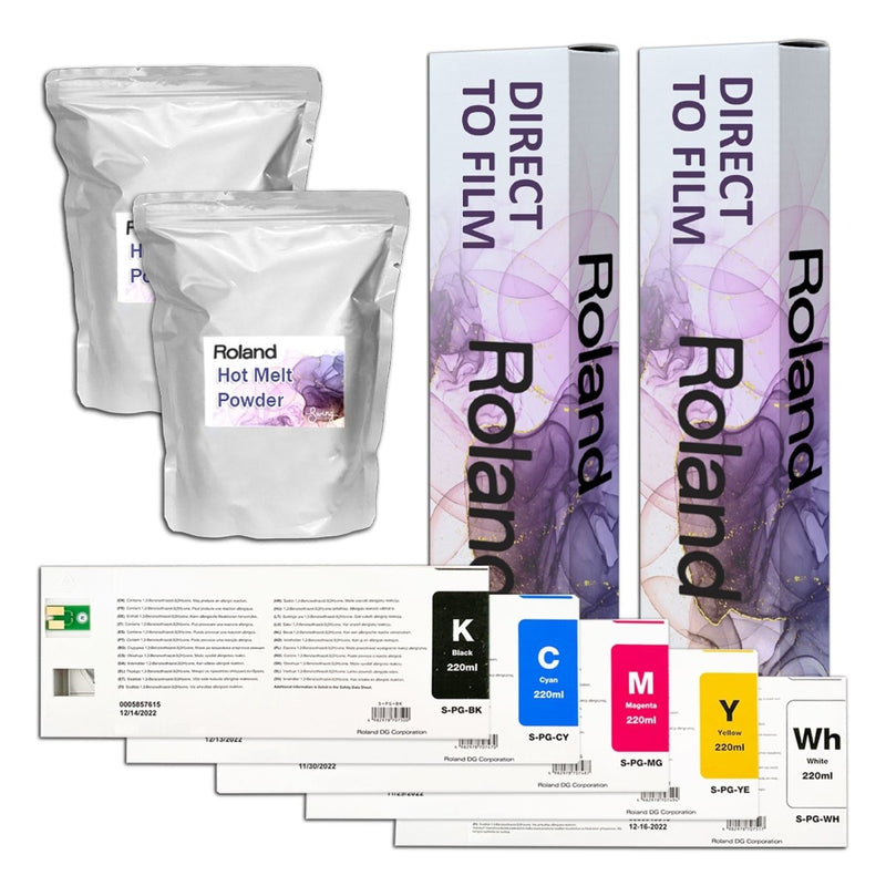 Roland BY-20 & BN-20D DTF CMYKW Inks, Media & Powder Bundle - Swing Design1