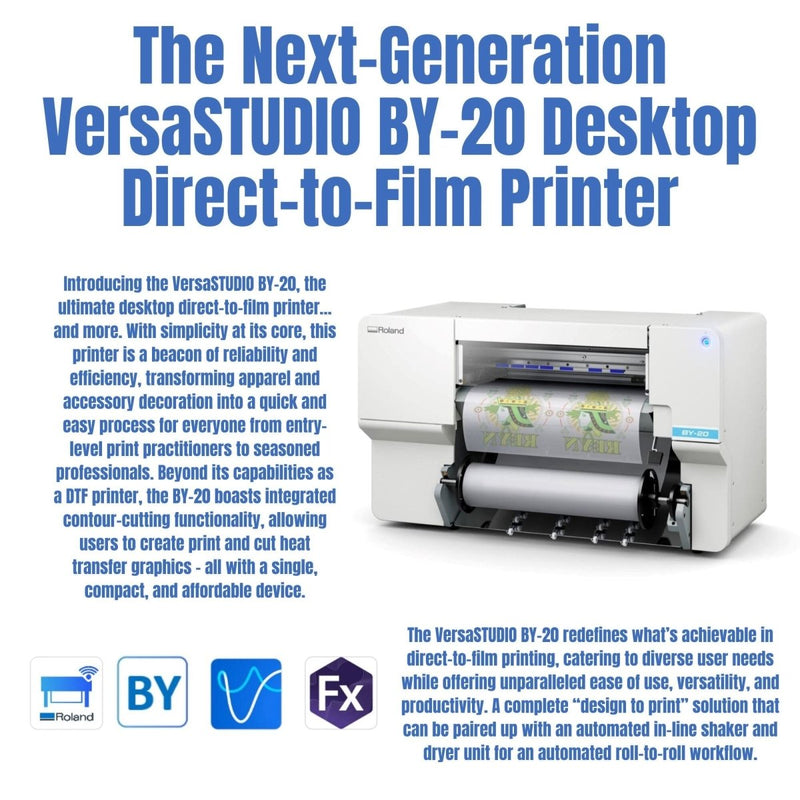 Roland BY-20 Direct to Film (DTF) Printer w/ 24" In-Line Slim Automatic Shaker - Swing Design17