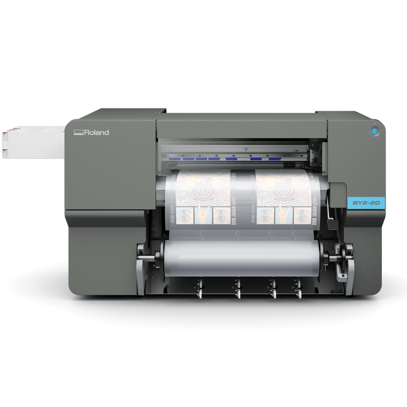 Roland BY2-20 DTF 20" Wide Roll Printer w/ 24" In-Line Oven Shaker Bundle 500 ml Ink Set Swing Design 8