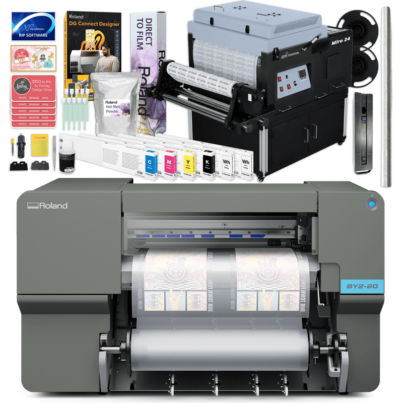Roland BY2-20 DTF 20" Wide Roll Printer w/ 24" In-Line Oven Shaker Bundle 500 ml Ink Set Swing Design 3