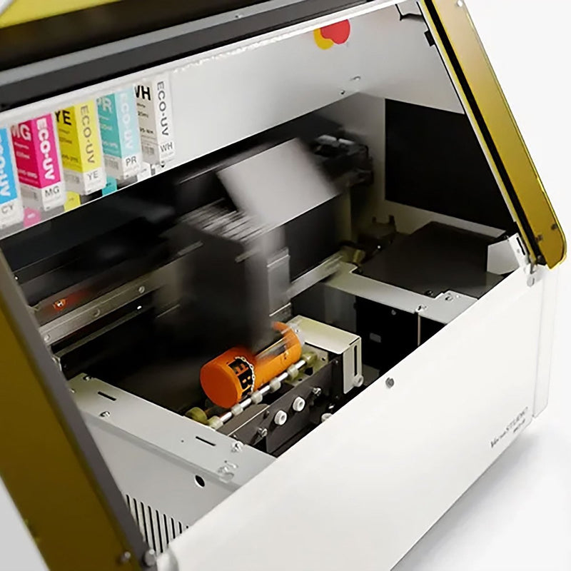 Roland VersaStudio BD-8 UV Flatbed Printer Bundle with Rotary Rack & TumblersCMYK + Primer Ink - Swing Design