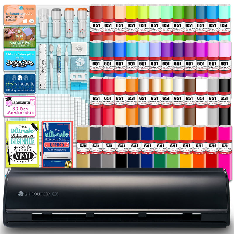 Silhouette Black Cameo 5α Alpha w/ 64 Oracal Vinyl Sheets, Blades, Tools, Guides Silhouette Bundle Silhouette