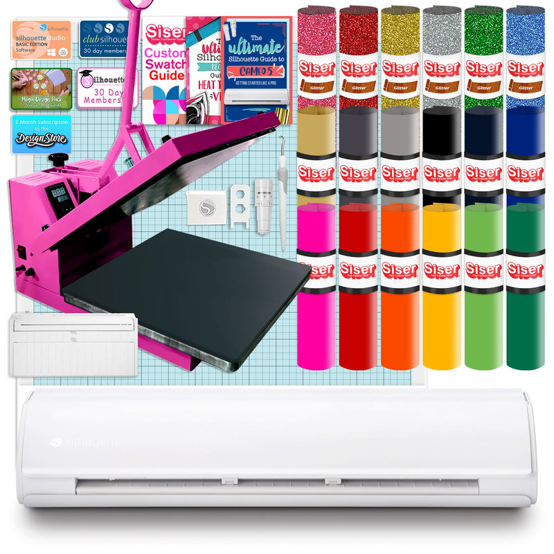 Silhouette Cameo 5 PLUS w/ 15" x 15" Pink Heat Press & Siser HTV Silhouette Bundle Silhouette