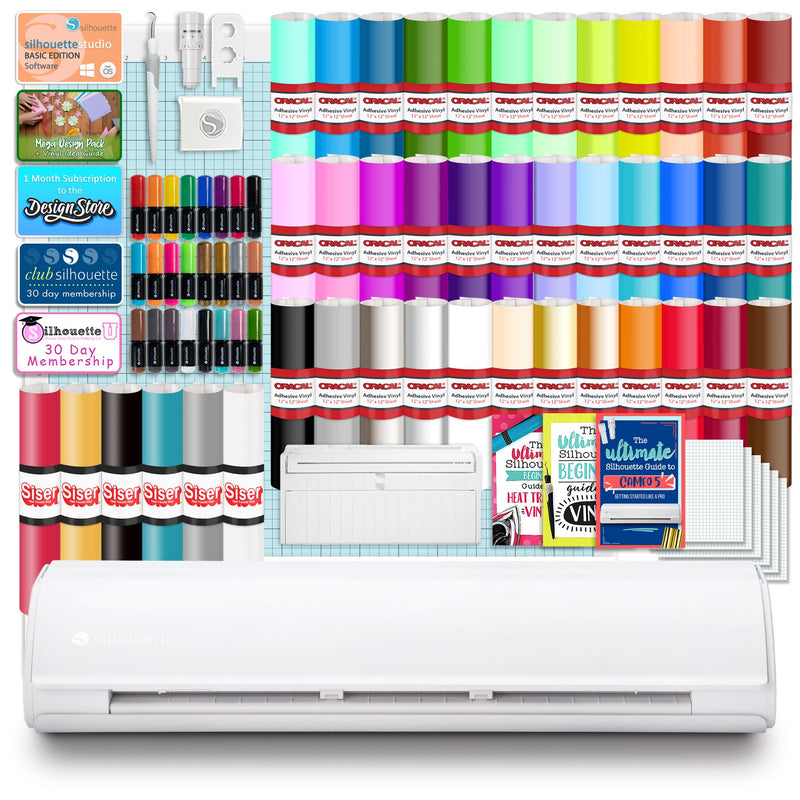 Silhouette Cameo 5 PLUS w/ 38 Oracal Sheets, Siser HTV, Guides, 24 Pens Silhouette Bundle Silhouette