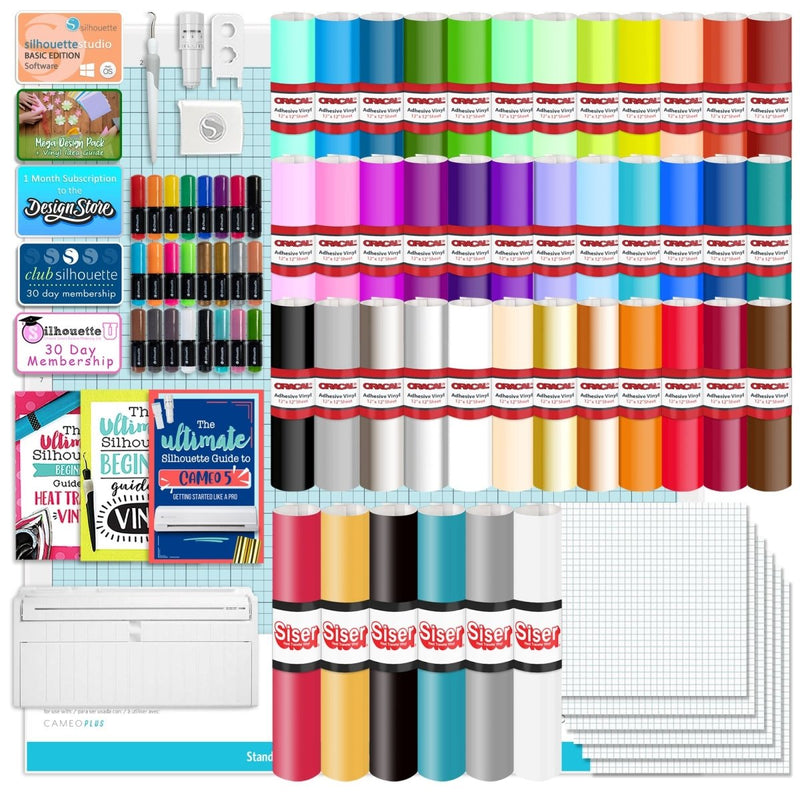 Silhouette Cameo 5 PLUS w/ 38 Oracal Sheets, Siser HTV, Guides, 24 Pens - Swing Design2