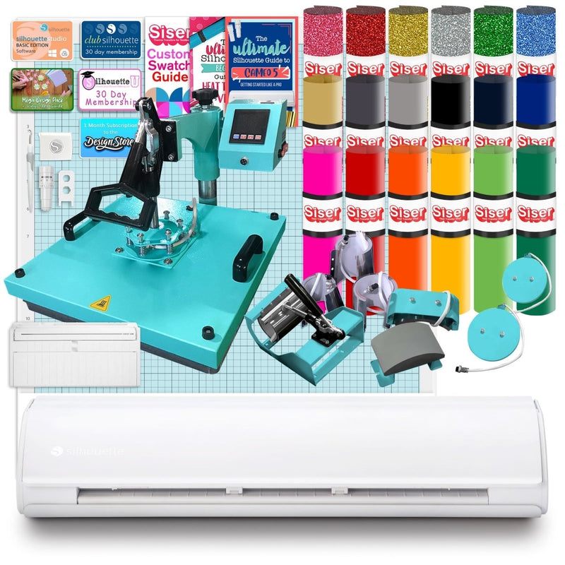Silhouette Cameo 5 PLUS w/ 8-in-1 Turquoise Heat Press & Siser HTV - Swing Design