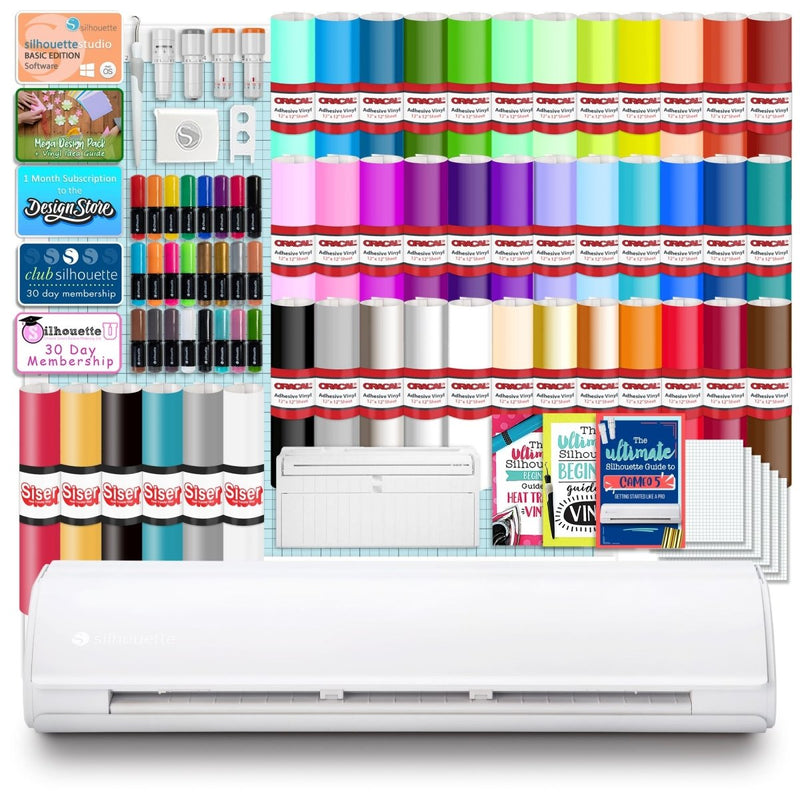 Silhouette Cameo 5 PLUS w/ Advanced Blade Pack, 38 Oracal Sheets, Siser HTV - Swing Design