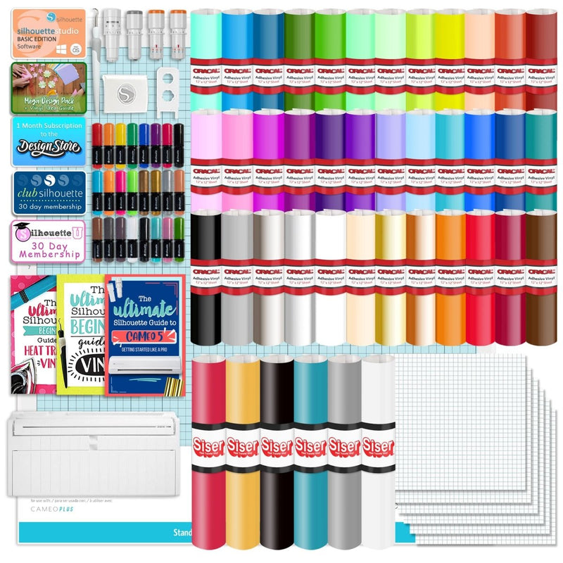 Silhouette Cameo 5 PLUS w/ Advanced Blade Pack, 38 Oracal Sheets, Siser HTV - Swing Design