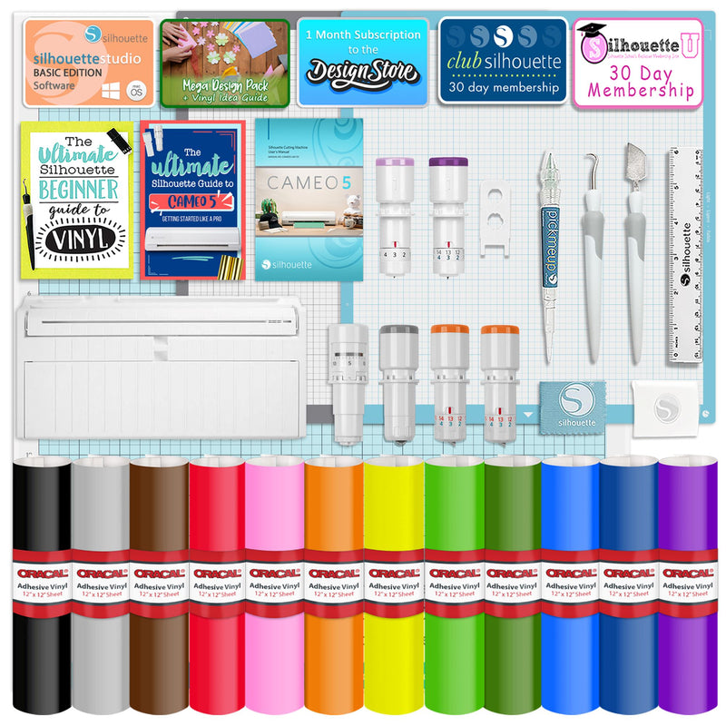 Silhouette Cameo 5 PLUS w/ Deluxe Blade & Tool Pack, Mat Pack, Guides, Designs Silhouette Bundle Silhouette
