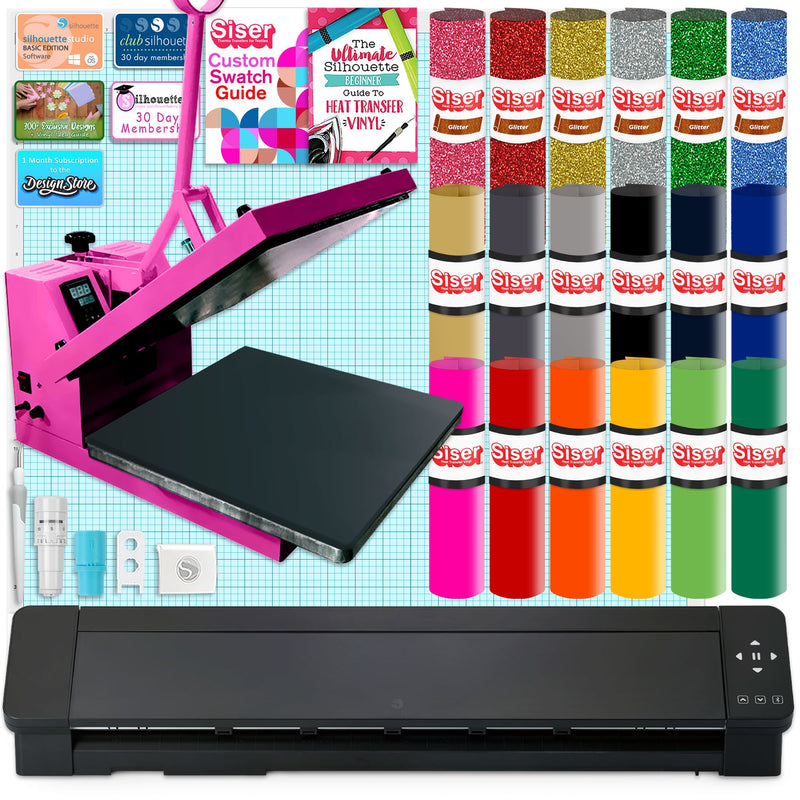 Silhouette Cameo 5 PRO MK-II with 15" x 15" Pink Heat Press & Siser HTV Silhouette Bundle Silhouette