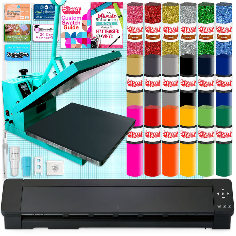 Silhouette Cameo 5 PRO MK-II with 15" x 15" Turquoise Heat Press & Siser HTV Silhouette Bundle Silhouette