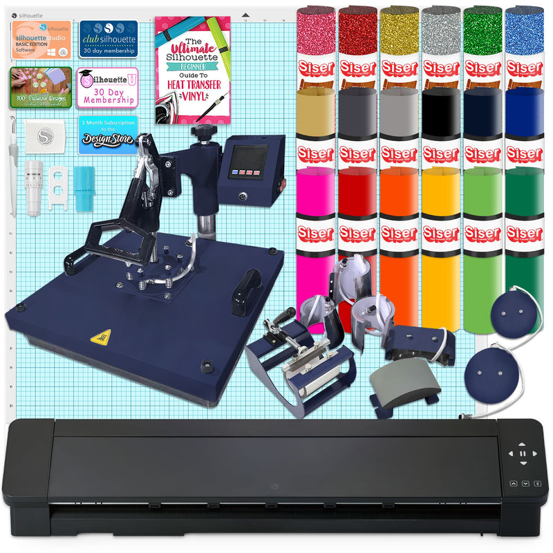 Silhouette Cameo 5 PRO MK-II with 8-in-1 Navy Heat Press & Siser HTV Silhouette Bundle Silhouette