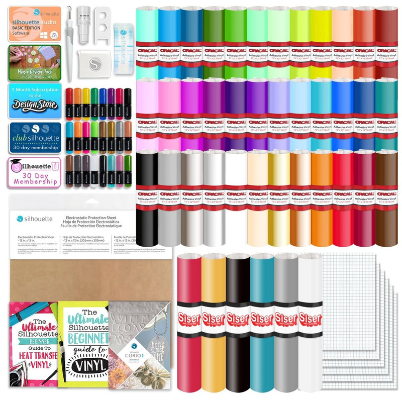 Silhouette Curio 2 w/ 38 Oracal Vinyl Sheets, Siser HTV, Guides, 24 Pens - Swing Design3