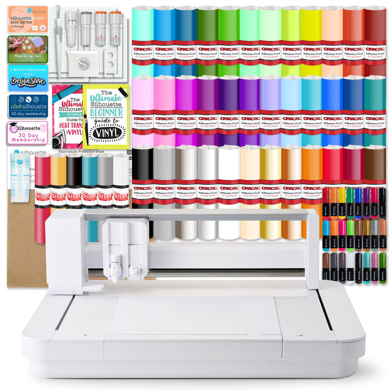 Silhouette Curio 2 w/ Advanced Blade Pack, 38 Oracal Sheets, Siser HTV Silhouette Bundle Silhouette