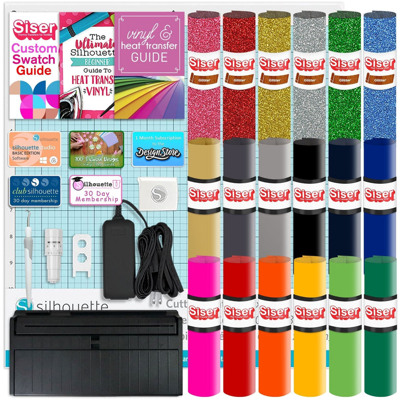 Silhouette Matte Black Cameo 5 w/ 8-in-1 Turquoise Heat Press & Siser HTV Silhouette Bundle Silhouette