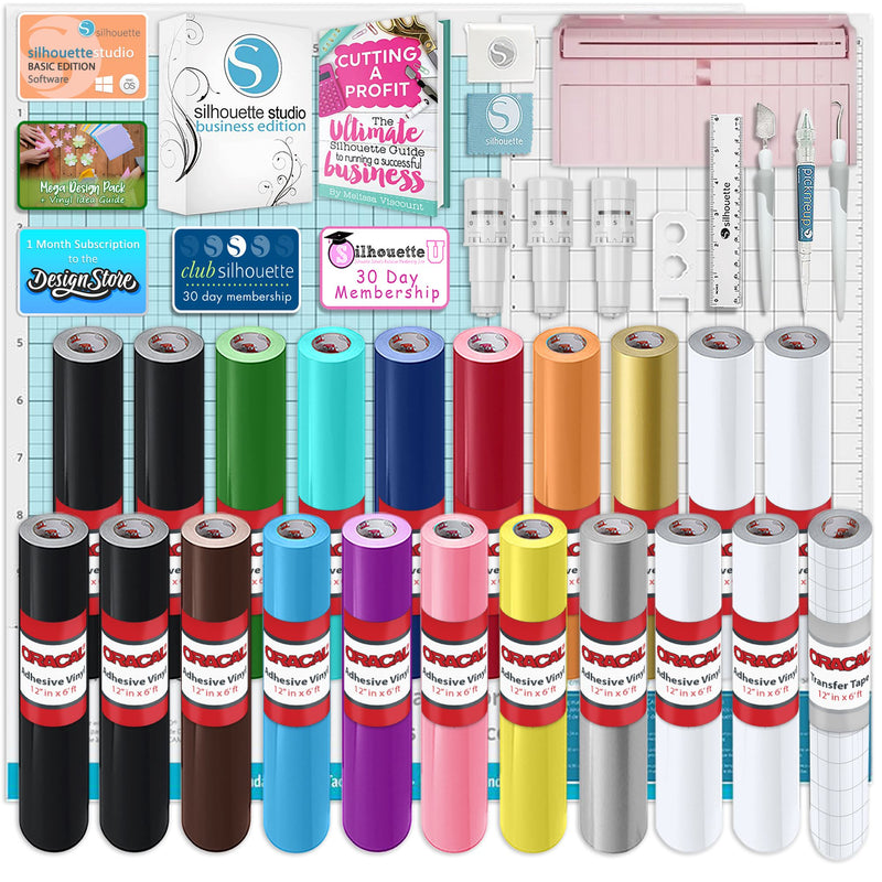 Silhouette Pink Cameo 5 Business Bundle w/ Vinyl, Guides, Software, Tools Silhouette Bundle Silhouette