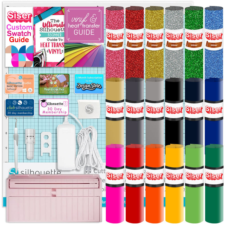 Silhouette Pink Cameo 5 w/ 15" x 15" Navy Heat Press & Siser HTV Silhouette Bundle Silhouette