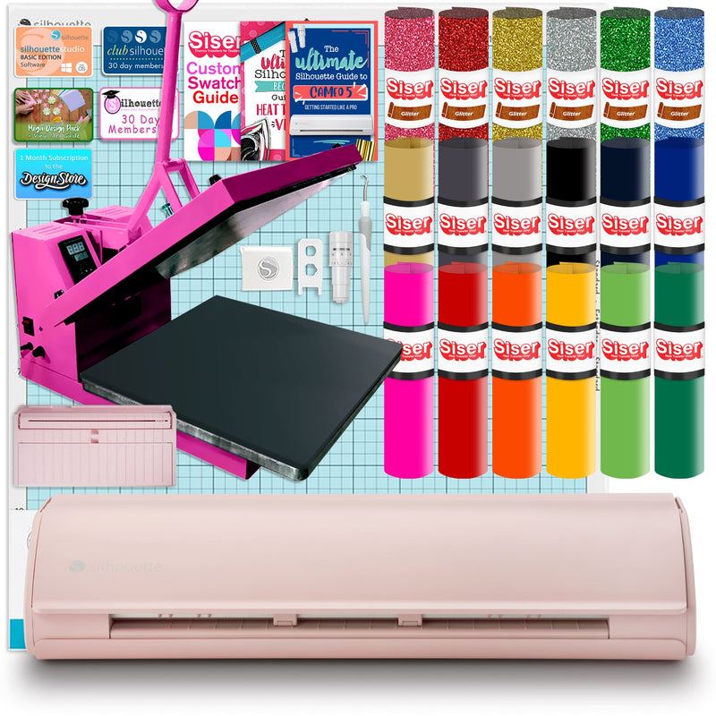 Silhouette Pink Cameo 5 w/ 15" x 15" Pink Heat Press & Siser HTV Silhouette Bundle Silhouette