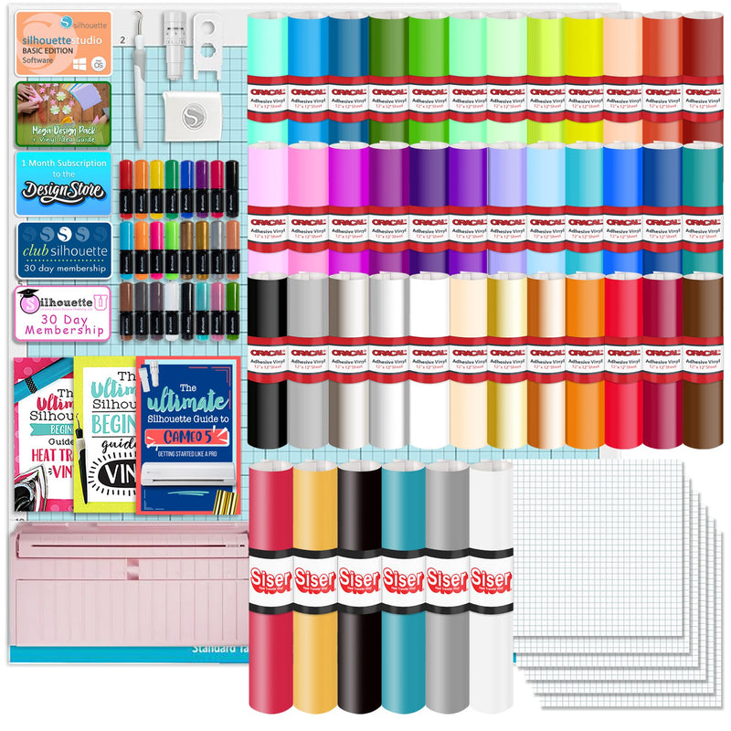 Silhouette Pink Cameo 5 w/ 38 Oracal Sheets, Siser HTV, Guides, 24 Pens Silhouette Bundle Silhouette