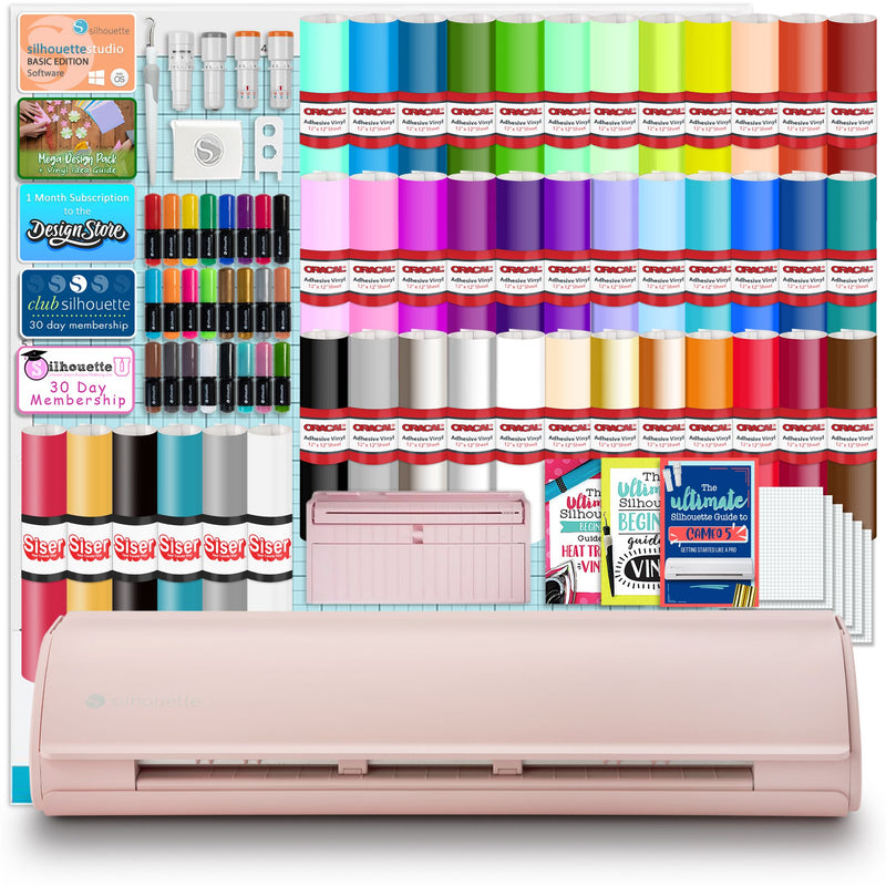 Silhouette Pink Cameo 5 w/ Advanced Blade Pack, 38 Oracal Sheets, Siser HTV Silhouette Bundle Silhouette