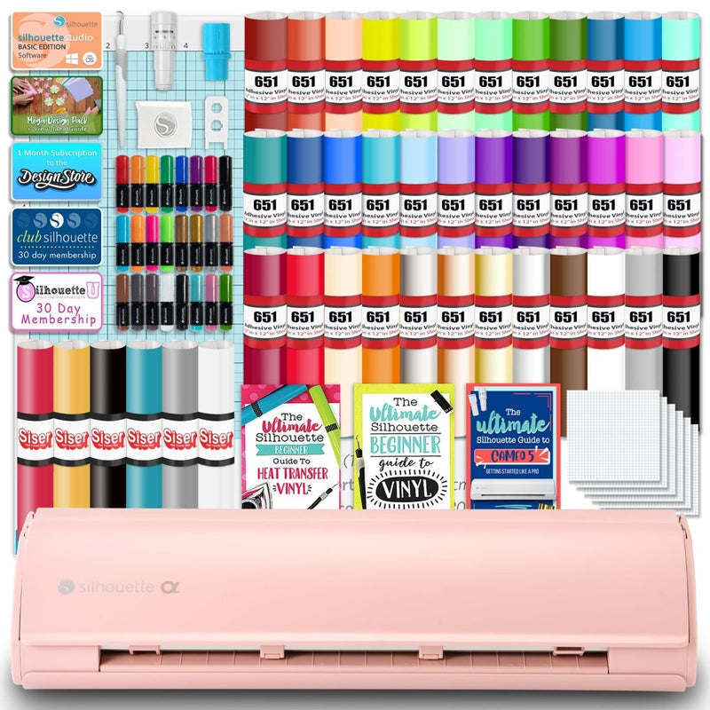 Silhouette Pink Cameo 5α Alpha w/ 38 Oracal Sheets, Siser HTV, Guides, 24 Pens - Swing Design1