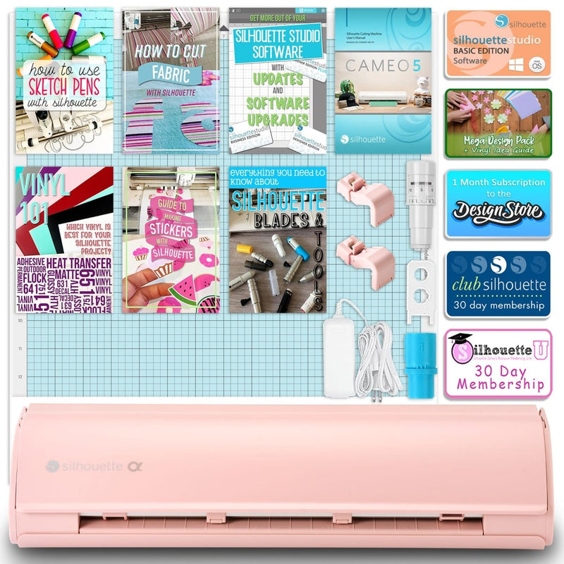Silhouette Pink Cameo 5α Alpha w/ 38 Oracal Sheets, Siser HTV, Guides, 24 Pens - Swing Design4