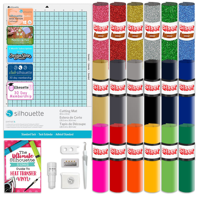 Silhouette Portrait 4 w/ 15" x 15" Turquoise Heat Press & Siser HTV Silhouette Bundle Silhouette