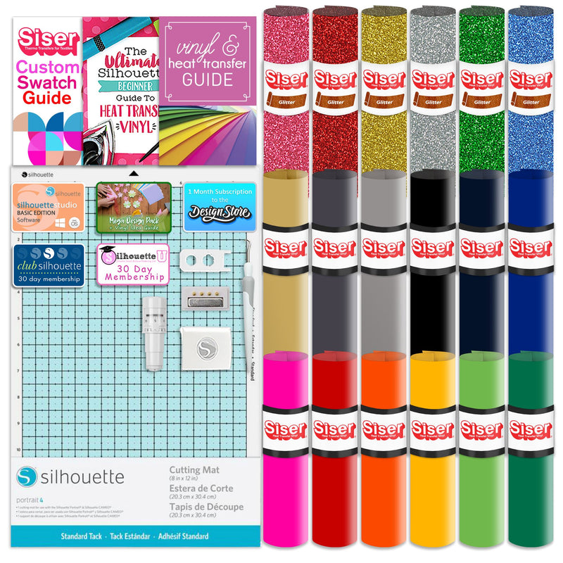 Silhouette Portrait 4 w/ 15" x 15" Turquoise Heat Press & Siser HTV Silhouette Bundle Silhouette